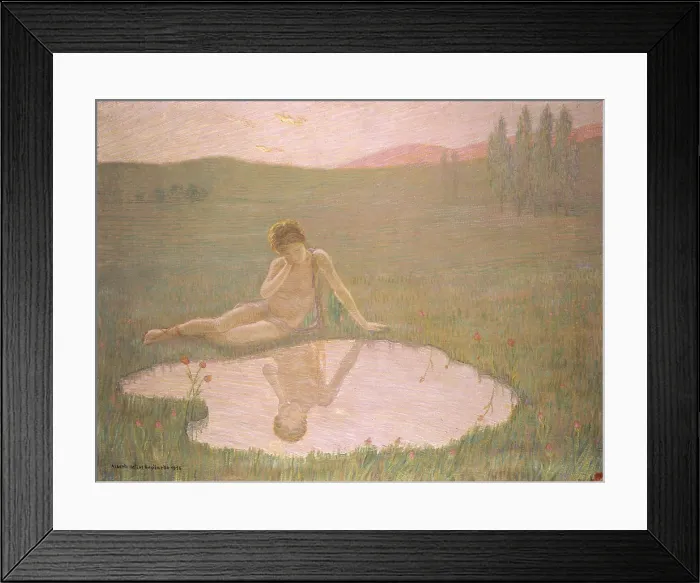 Framed Print : Narcissus at the mirror, by Alberto Helois Gagliardo, 1916, 20th Century, oil on canvas - Private collection. Whole artwork view Framed Print : Narcissus at the mirror, by Alberto Helois Gagliardo, 1916, 20th Century, oil on canvas - Private collection. Whole artwork view