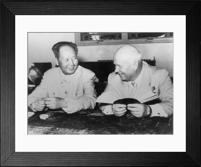 Framed Print : Mao Tse-tung and Nikita Khrushchev, during the Soviet Russian leader's visit to Peking (Beijing). Aug. 11, 1958
