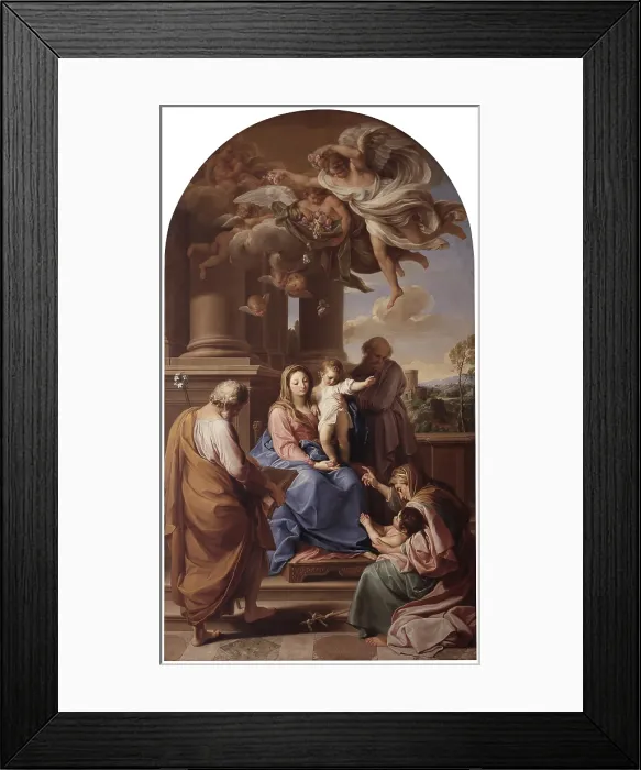 Framed Print : Madonna and Child with Saints Joseph and Zechariah, Elizabeth and John the Baptist, by Pompeo Girolamo Batoni, 18th Century, oil on canvas - Italy, Lombardy, Milan