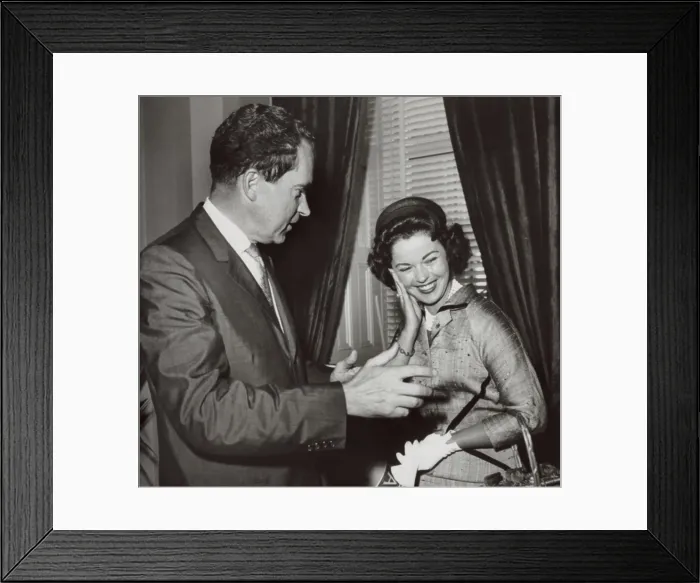 Framed Print : Former Child Actress Shirley Temple Black with Vice President Richard Nixon. Nixon was announcing the 1960 MS Hope Chest campaign fellowships for Multiple Sclerosis research