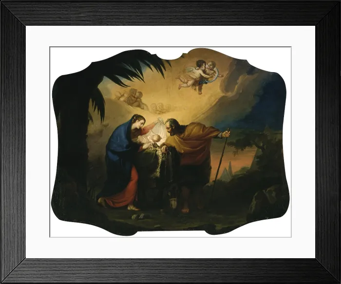 Framed Print : Flight into Egypt, by Paolo Borroni, 1777 - 1778, 18th Century, oil on contoured canvas - Italy, Lombardy, Voghera, Church of Saint Joseph the Bridegroom. Whole artwork view