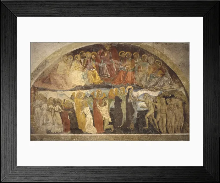 Framed Print : Christ among Apostles; Souls in Purgatory with Saint Philip Benizi and Blessed Giuliana Falconieri, by Master of San Primo, 1491, 15th Century, fresco - Italy, Lombardy, Pavia