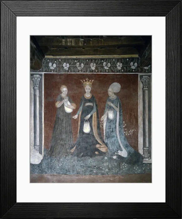 Framed Print : Liberality between Avarice and Prodigality, by Unknown Artist of the Lombard School, 15th Century, fresco - Italy, Lombardy, Varese, Masnago, Castiglioni Mantegazza Castel