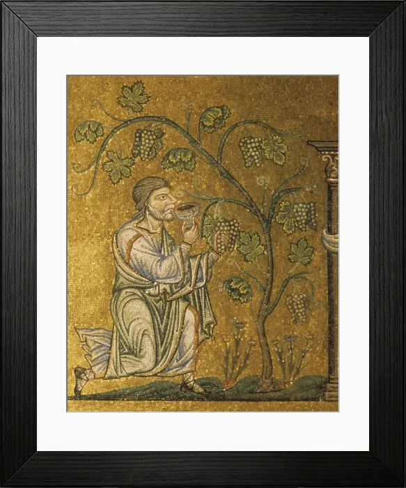 Framed Print : Drunkenness of Noah, by Unknown Artist, 1215 - 1280, 13th Century, mosaic - Italy, Veneto, Venice, Saint Mark's Basilica. Detail Framed Print : Drunkenness of Noah, by Unknown Artist, 1215 - 1280, 13th Century, mosaic - Italy, Veneto, Venice, Saint Mark's Basilica. Detail