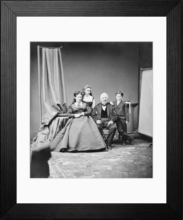 Framed Print : Julia Dent Grant, with her two youngest children, Jesse and Nellie, and her father, Frederick Dent. Photo by Mathew B. Brady studio, 1869-1876