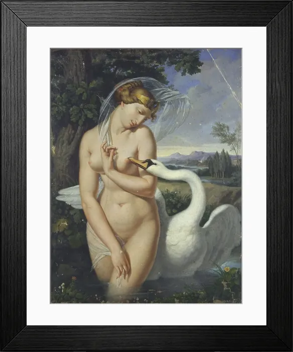 Framed Print : Leda, by Antonio Raffaele Calliano, 1810, 19th Century, oil on canvas, 97 x 72 cm - Italy, Lombardy, Milan, Brera Collection. Whole artwork view. Leda with the snow
