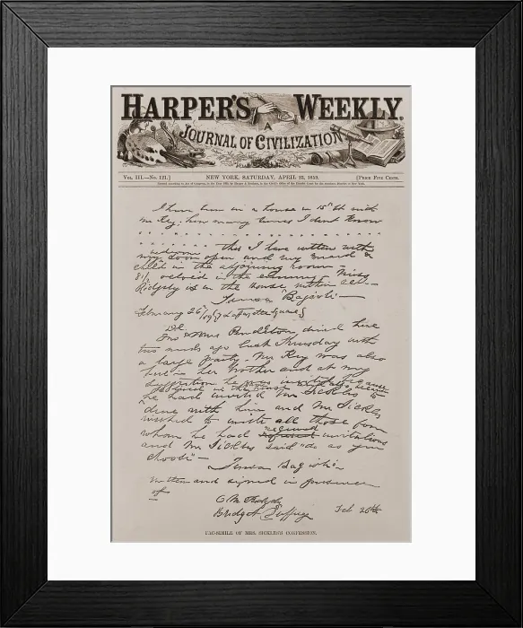 Framed Print : The Sickles-Key murder case was a national sensation. Harper's Weekly printed a copy of Mrs
