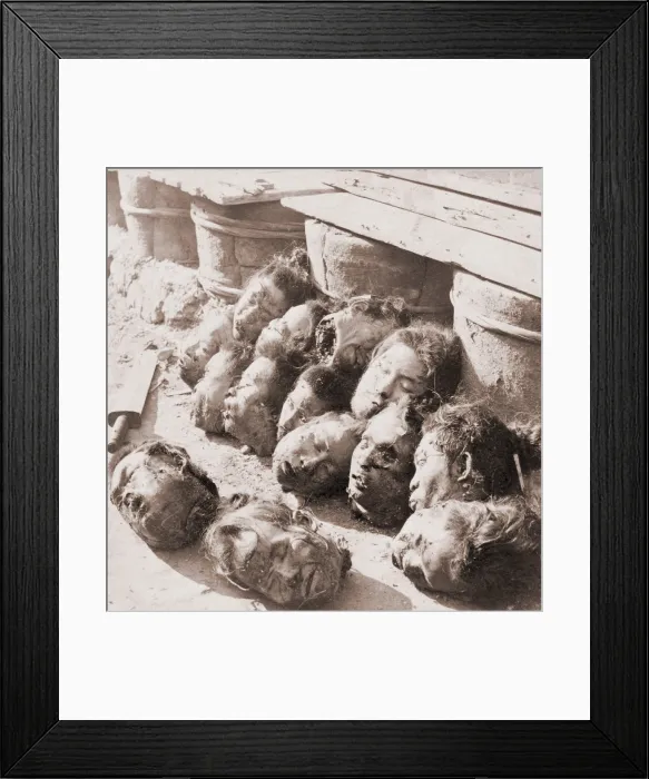 Framed Print : Heads of Chinese criminals scattered on the ground after their execution at Canton prison. Ca. 1901