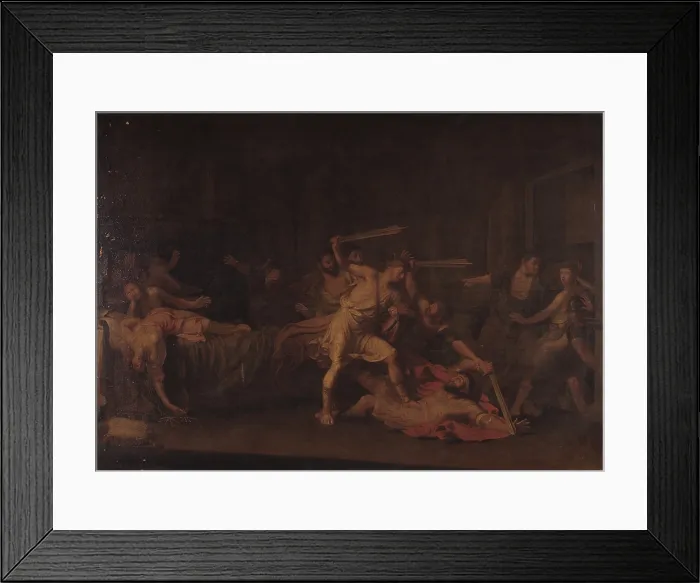 Framed Print : Death of Aegisthus, by Marco Capizucchi, 1805, 19th Century, oil on canvas, 162 x 222 cm - Italy, Lombardy, Milan, Brera Collection. Whole artwork view
