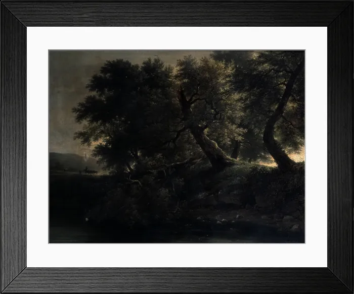 Framed Print : Bank with plants blowing in the wind, by Giuseppe Cannella, 1831, 19th Century, oil on canvas - Italy, Lombardy, Milan, Brera Collection. Whole artwork view