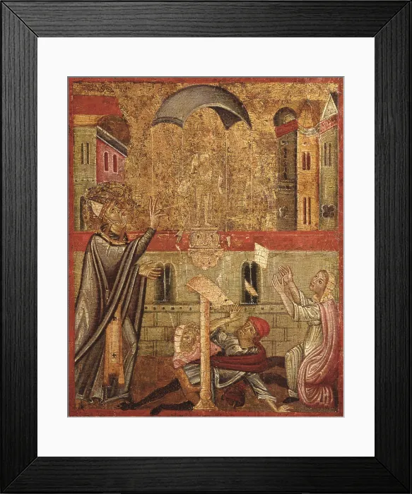 Framed Print : Saint Verano full length between two angels and six stories of his legend, by Unknown Artist from Pisa, 1270, 13th Century, tempera on board - Italy, Lombardy, Milan Framed Print : Saint Verano full length between two angels and six stories of his legend, by Unknown Artist from Pisa, 1270, 13th Century, tempera on board - Italy, Lombardy, Milan