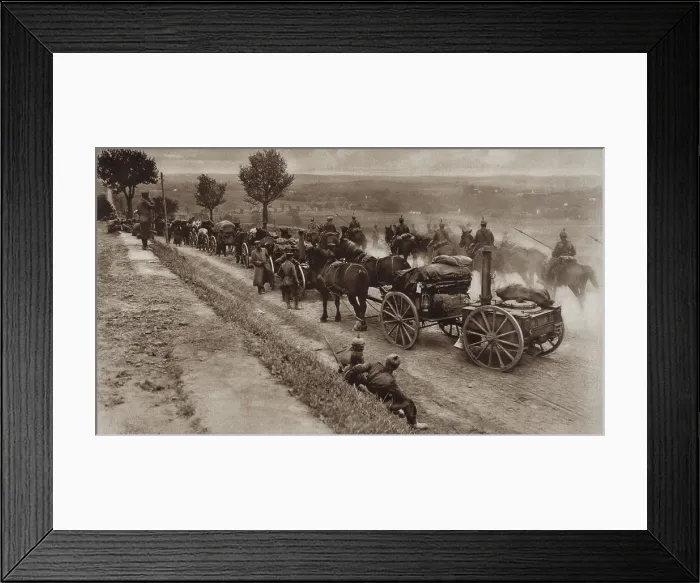 Framed Print : World War 1. German invaders of Belgium came in long trains of supplies, such as these horse drawn field kitchens. 1914 Framed Print : World War 1. German invaders of Belgium came in long trains of supplies, such as these horse drawn field kitchens. 1914