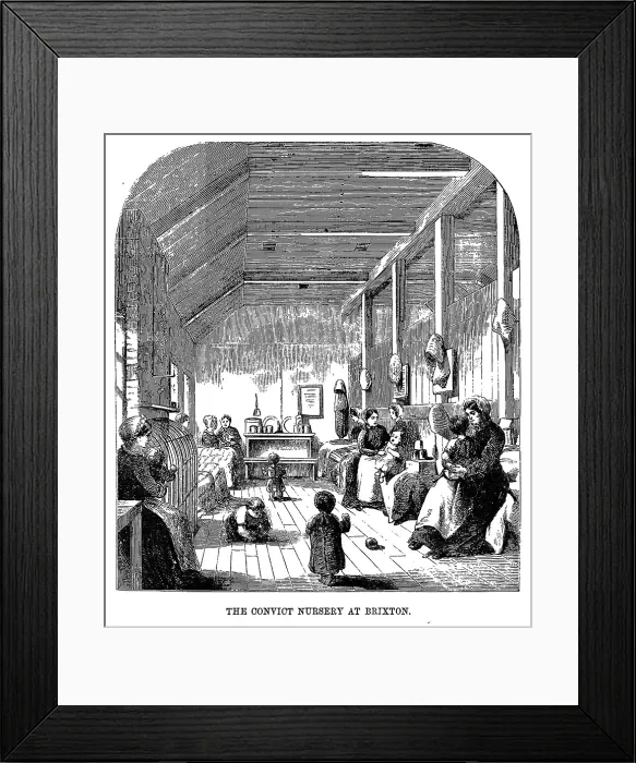 Framed Print : The Convict Nursery at Brixton Prison. In 1860, Brixton was a prison for British women. It had a nursery which allowed inmates to keep their children under the age of four Framed Print : The Convict Nursery at Brixton Prison. In 1860, Brixton was a prison for British women. It had a nursery which allowed inmates to keep their children under the age of four