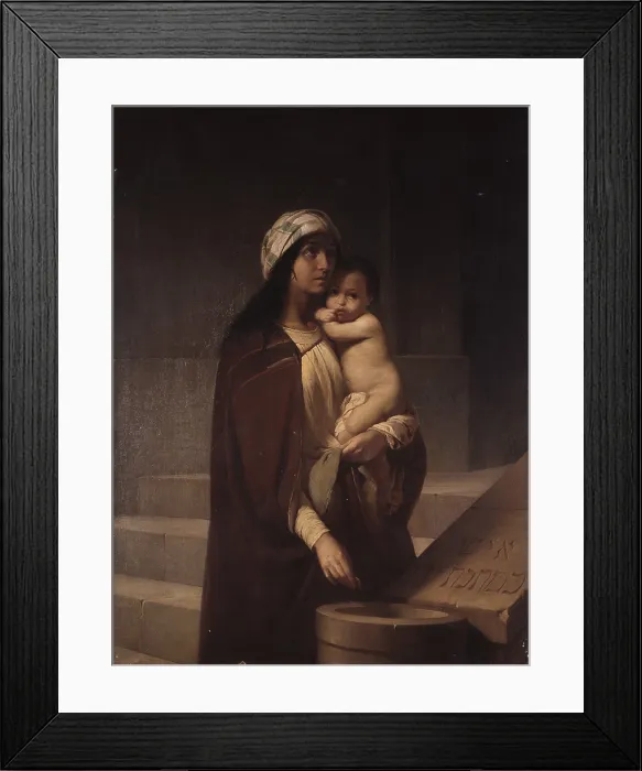 Framed Print : The poor widow's mite, by Raffaele Casnedi, 1854, 19th Century, oil on canvas, 158, 5 x 118 cm - Italy, Lombardy, Milan, Brera Collection. Whole artwork view