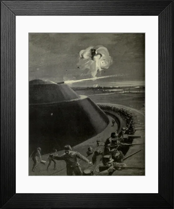 Framed Print : World War 1. Belgium solders defend the steel capped forts of Liege. The strategically located city had twelve modern forts in a ring six miles from the center of the city