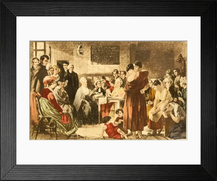 Framed Print : Elizabeth Fry (1780-1845) was an English reformer and Quaker philanthropist visiting women convicts with aristocratic women