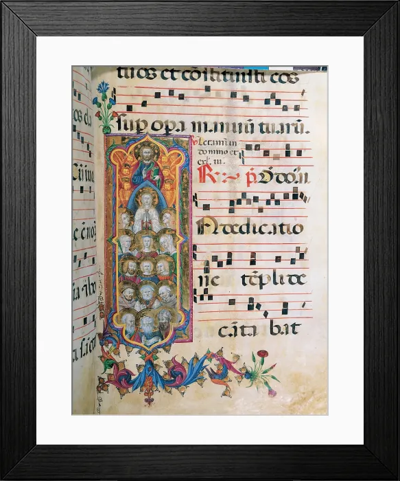 Framed Print : Anonymous Sienese painter, Day and night Antiphonary from the 6th Sunday after Pentecost to the Advent, 15th Century, illuminated manuscript, Italy, Tuscany, Siena
