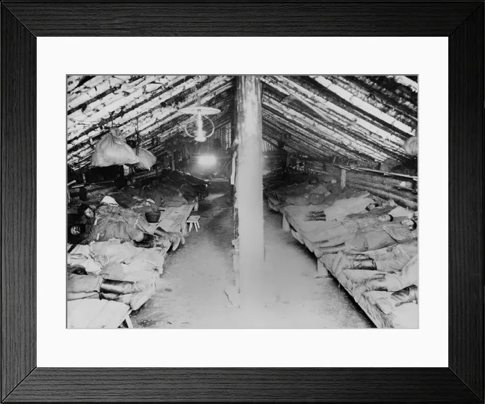 Framed Print : Russian convicts sleeping quarters in a primitive Siberian prison camp barracks. Khabarovsk area in far eastern Russia near the Chinese border. Ca