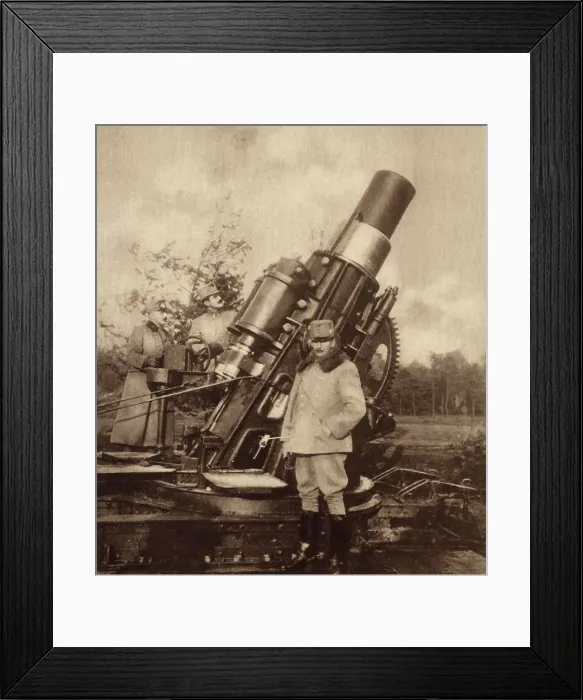 Framed Print : World War 1. Austrian 30.5 centimeter gun, designed shortly before World War 1, to defeat the strongest fortification, such as those at Liege, Belgium. 1914-18
