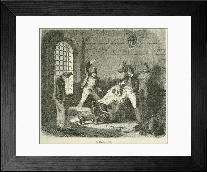Framed Print : Disorderly prisoner is punished with a whipping in the Brest Prison, in France, ca. 1850 Framed Print : Disorderly prisoner is punished with a whipping in the Brest Prison, in France, ca. 1850