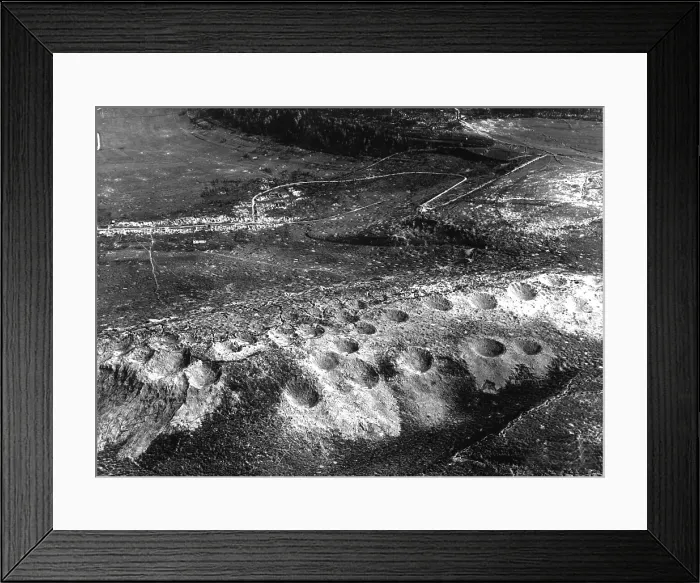Framed Print : Craters on Combres Hill, France, created by World War I bombs and artillery fire. Ca. 1918-1919