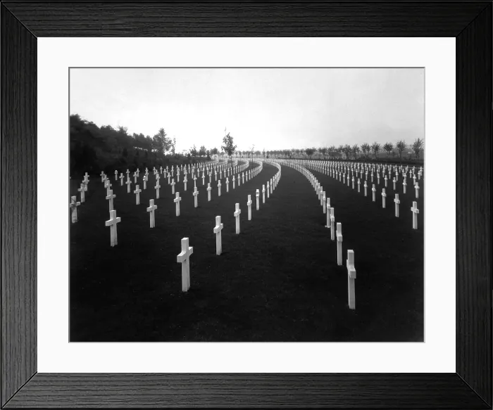 Framed Print : American World War I cemetery in France in 1928. Aisne-Marne American Cemetery is at the foot of the hill where the Battle of Belleau Wood was fought