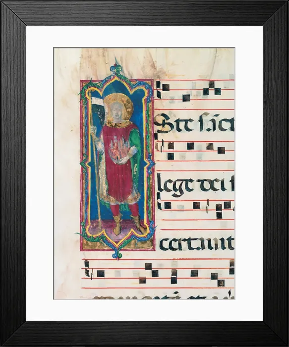 Framed Print : Anonymous Sienese painter, Day and night Antiphonary of the Common of Saints, 15th Century, illuminated manuscript, Italy, Tuscany, Siena, Osservanza Basilica