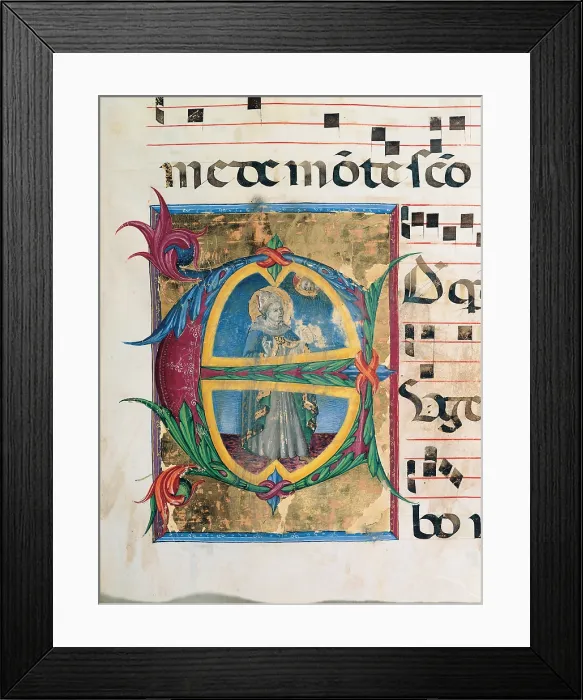 Framed Print : Anonymous Sienese painter, Day and night Antiphonary of the Common of Saints, 15th Century, illuminated manuscript, Italy, Tuscany, Siena, Osservanza Basilica