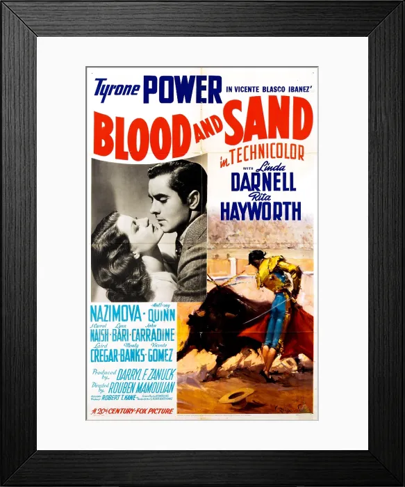 Framed Print : BLOOD AND SAND, from left, Rita Hayworth, Tyrone Power, 1941, TM and Copyright 20th Century Fox Film Corp. All rights reserved / courtesy Everett Collection Framed Print : BLOOD AND SAND, from left, Rita Hayworth, Tyrone Power, 1941, TM and Copyright 20th Century Fox Film Corp. All rights reserved / courtesy Everett Collection