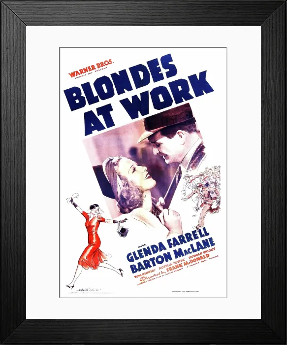 Framed Print : BLONDES AT WORK, US poster art, center from left: Glenda Farrell, Barton MacLane, 1938 Framed Print : BLONDES AT WORK, US poster art, center from left: Glenda Farrell, Barton MacLane, 1938