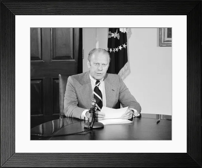 Framed Print : President Gerald Ford announcing amnesty for Vietnam War era draft evaders and deserters Framed Print : President Gerald Ford announcing amnesty for Vietnam War era draft evaders and deserters