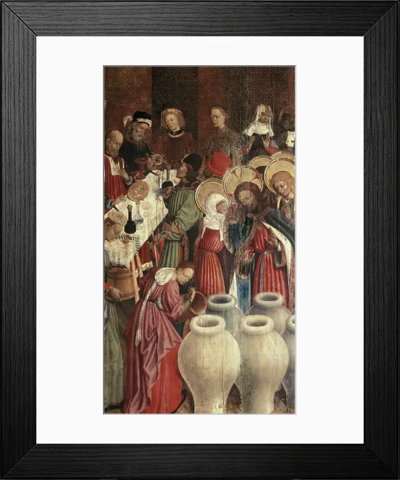 Framed Print : MARTORELL, Bernat ( -1452). Altarpiece of Transfiguration. 1449-1452. SPAIN. Barcelona. Cathedral. Detail of the Weddings at Cana. International gothic. Tempera on wood Framed Print : MARTORELL, Bernat ( -1452). Altarpiece of Transfiguration. 1449-1452. SPAIN. Barcelona. Cathedral. Detail of the Weddings at Cana. International gothic. Tempera on wood