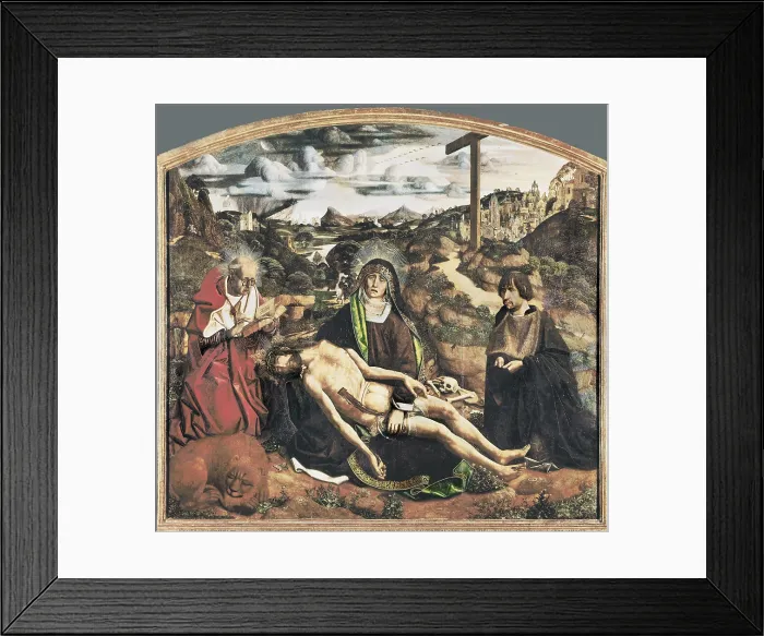 Framed Print : BERMEJO, Bartolome (1420-1498). Piet DesplA. 1490. Pieta of Canon Luis Despl. Gothic art. Oil on wood. SPAIN. Barcelona. Cathedral's Museum. - P