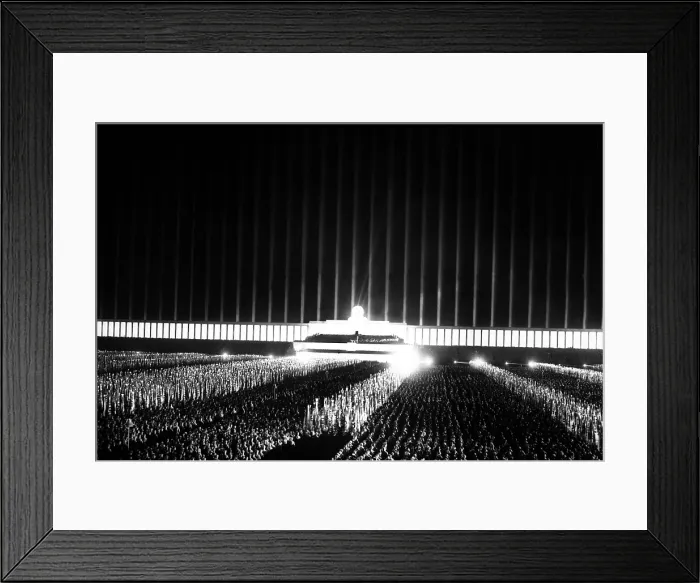 Framed Print : Grand review on the searchlight-illuminated Zeppelin field at Nuremberg Rally. Sept. 1937