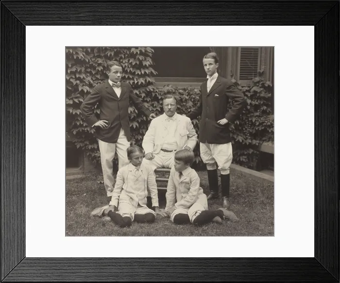 Framed Print : President Theodore Roosevelt with his four sons in August 1907. L-R: Theodore Jr. Archibald, the President, Quentin, and Kermit (BSLOC_2016_14_85)