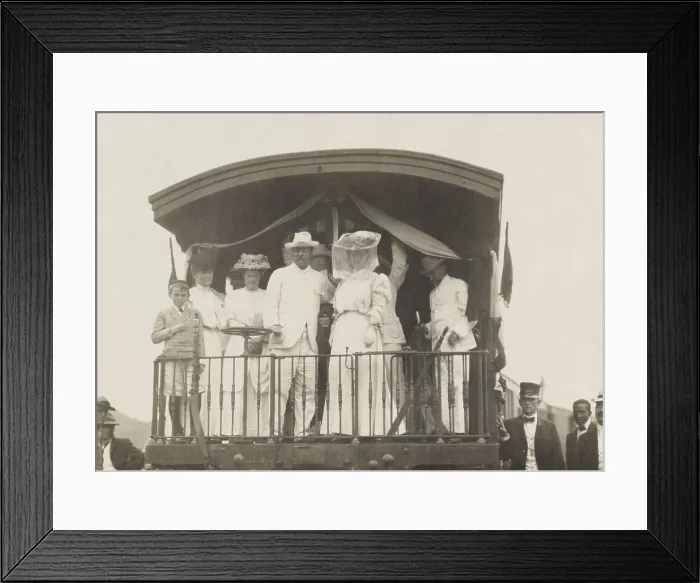 Framed Print : President Theodore Roosevelt, with Edith and others on back of train at Panama Canal