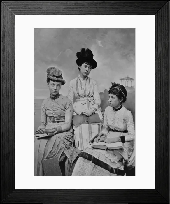 Framed Print : Studio portrait of three women, the one on left is believed to be young Helen Herron. She was the future First Lady, Helen Taft Framed Print : Studio portrait of three women, the one on left is believed to be young Helen Herron. She was the future First Lady, Helen Taft