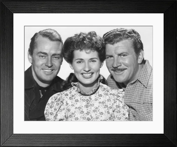 Framed Print : WHISPERING SMITH, from left: Alan Ladd, Brenda Marshall, Robert Preston, 1948