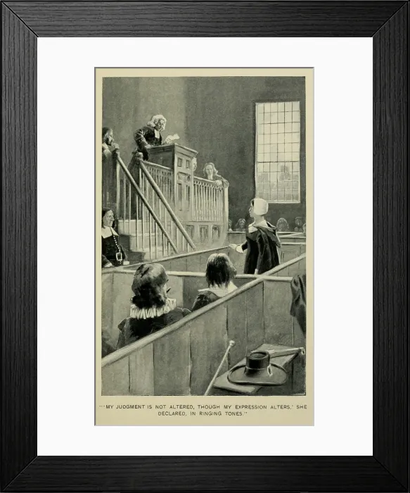Framed Print : Anne Hutchinson, charged with heresy and questioned before a tribunal for preaching the doctrine of pre-destination, at variance with Puritan theology