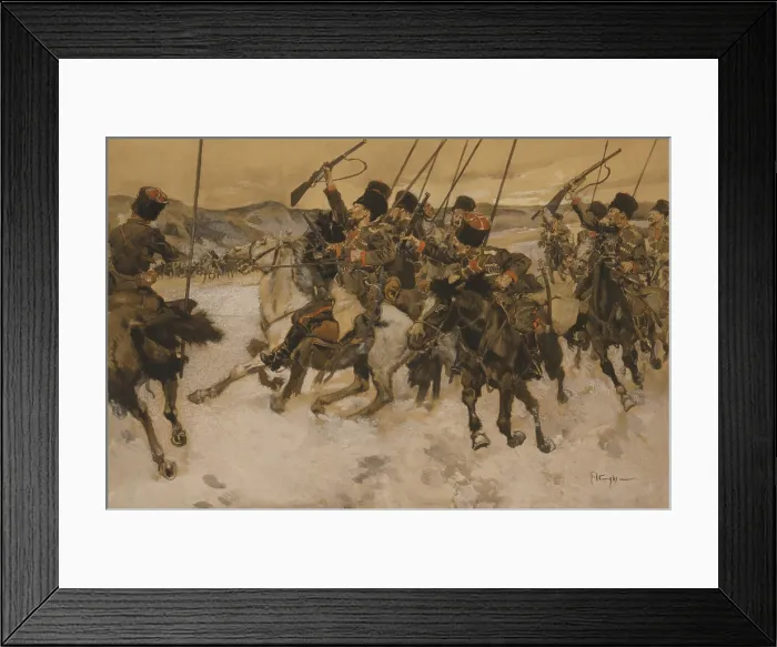 Framed Print : Cossacks attacking a baggage train in Imperial Russia