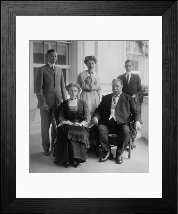 Framed Print : President William Howard Taft and First Lady Helen Taft with their three children at the White House. They were celebrating the couples silver wedding anniversary Framed Print : President William Howard Taft and First Lady Helen Taft with their three children at the White House. They were celebrating the couples silver wedding anniversary