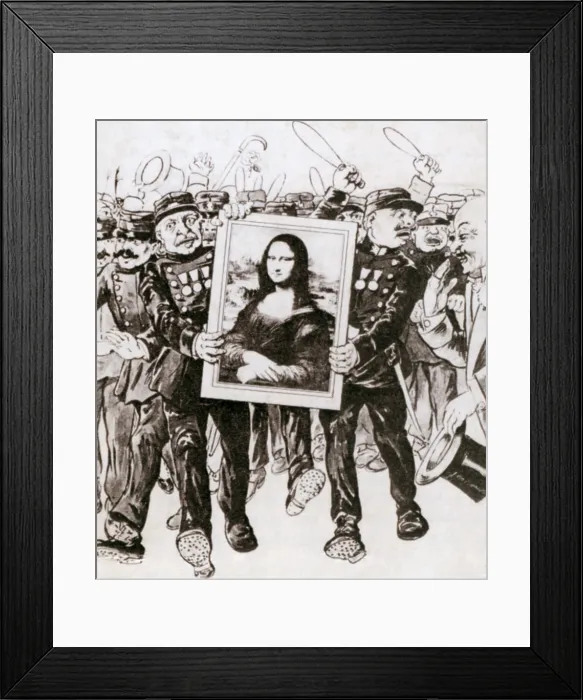 Framed Print : Cartoon of police guarding the Mona Lisa as the painting returns to France