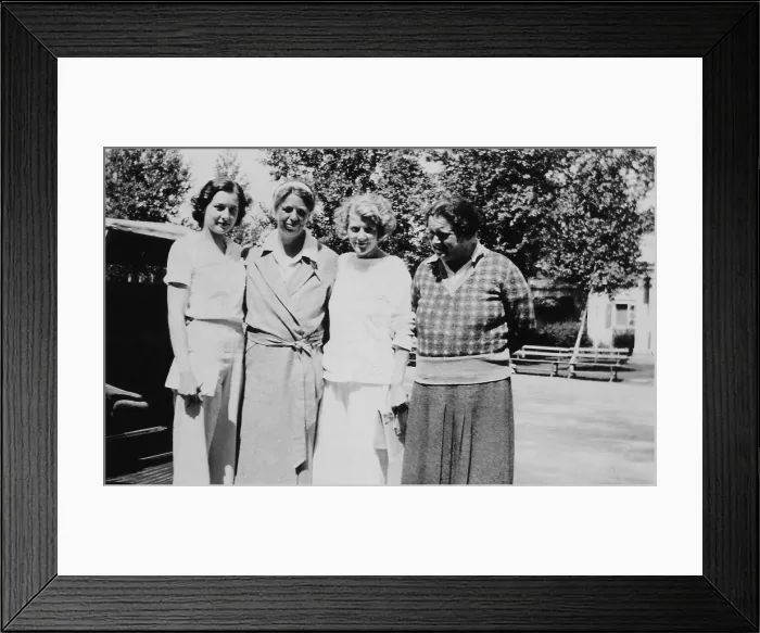 Framed Print : Eleanor Roosevelt and Lorena Hickok with two unidentified younger women. 1933. Hickok, an Associated Press reporter, quit her job as NY Bureau Chief 1933