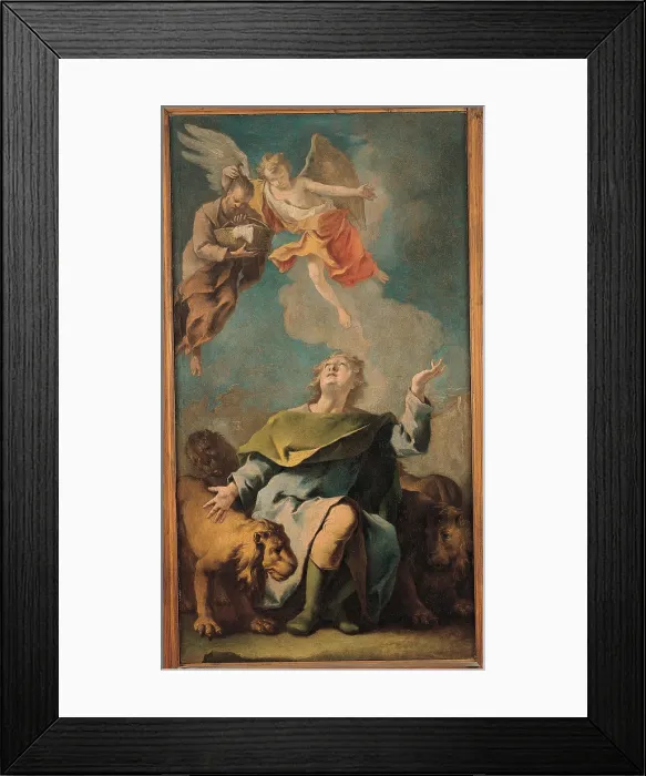 Framed Print : Grassi Nicola, Daniel in the Lion's Den, 18th Century, tela, Italy, Friuli Venezia Giulia, Ampezzo, Udine, Parish church