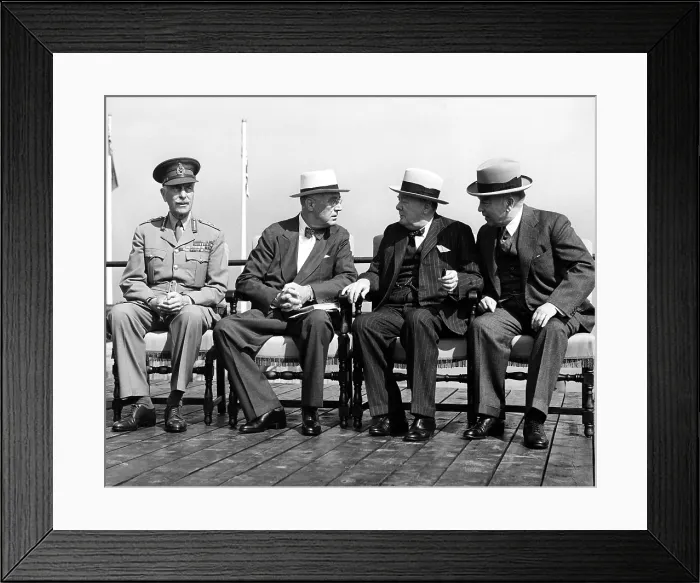 Framed Print : Second Quebec Conference. L-R: Lord Lothian, FDR, Winston Churchill, Mackenzie King. The conference established Allied occupation zones in defeated Germany, and continued U.S