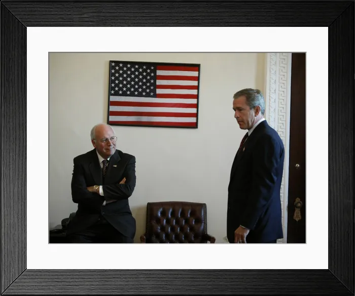 Framed Print : President Bush and Vice President Cheney outside the Indian Treaty Room, ?June? ?26?, ?2003. (BSLOC_2015_14_90)