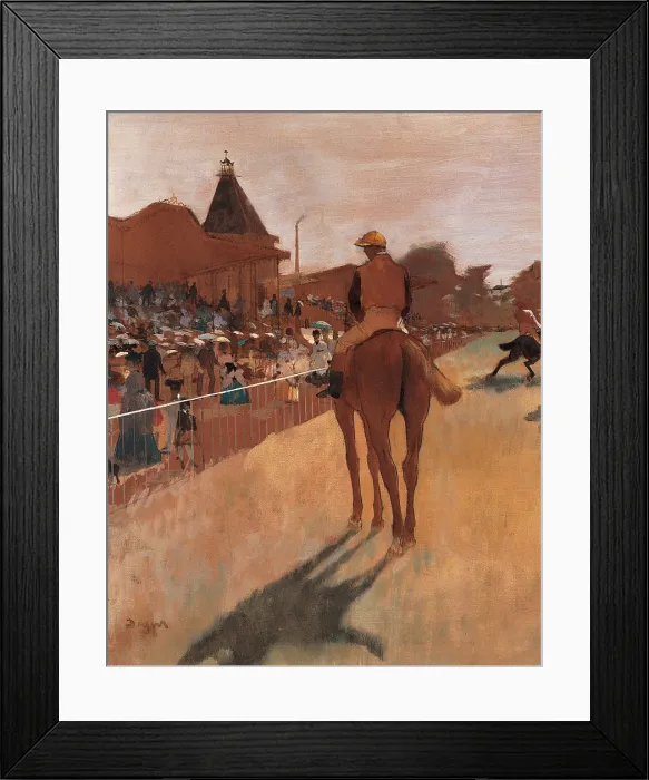 Framed Print : Racehorses in Front of the Tribunes, by Edgar Degas, 1866 - 1868 about, 19th Century, oil on canvas, cm 46 x 61 - France, Ile de France, Paris, Muse dOrsay. Detail
