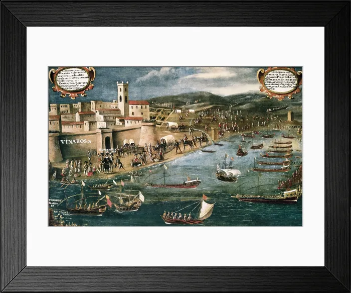 Framed Print : Embarkation of Moriscos in the harbor of Vinaroz. 1613. Series about the expulsion of the Moors from Valencia in 1609 after the decree of Philip III