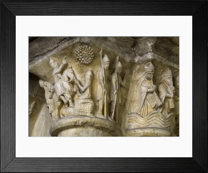 Framed Print : FRANCE. Saint-Martin-de-Boscherville. Saint-Georges de Boscherville Abbey. Detail of capitals of the arch pillars in the entrance area to the Chapter House