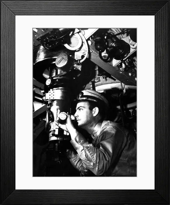 Framed Print : U.S. officer at the periscope of submarine during World War 2. Ca. 1942. (BSLOC_2013_11_116) Framed Print : U.S. officer at the periscope of submarine during World War 2. Ca. 1942. (BSLOC_2013_11_116)